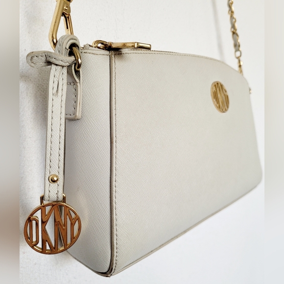 DKNY Bryant Park 100%Cow Saffiano Leather Crossbody Bag Taupe Gray 11"×6"×2" - Picture 3 of 16